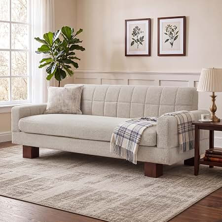 Amazon.com: Merax 74.4" Modern Boucle Loveseat with Biscuit Back, Oatmeal | 2-Seater Sofa with Sq... | Amazon (US)