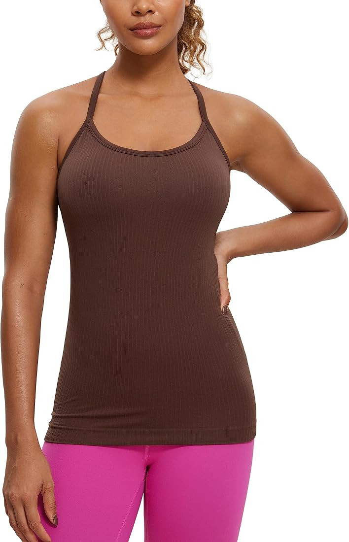 CRZ YOGA Seamless Workout Tank Tops for Women Racerback Athletic Camisole Sports Shirts with Buil... | Amazon (US)