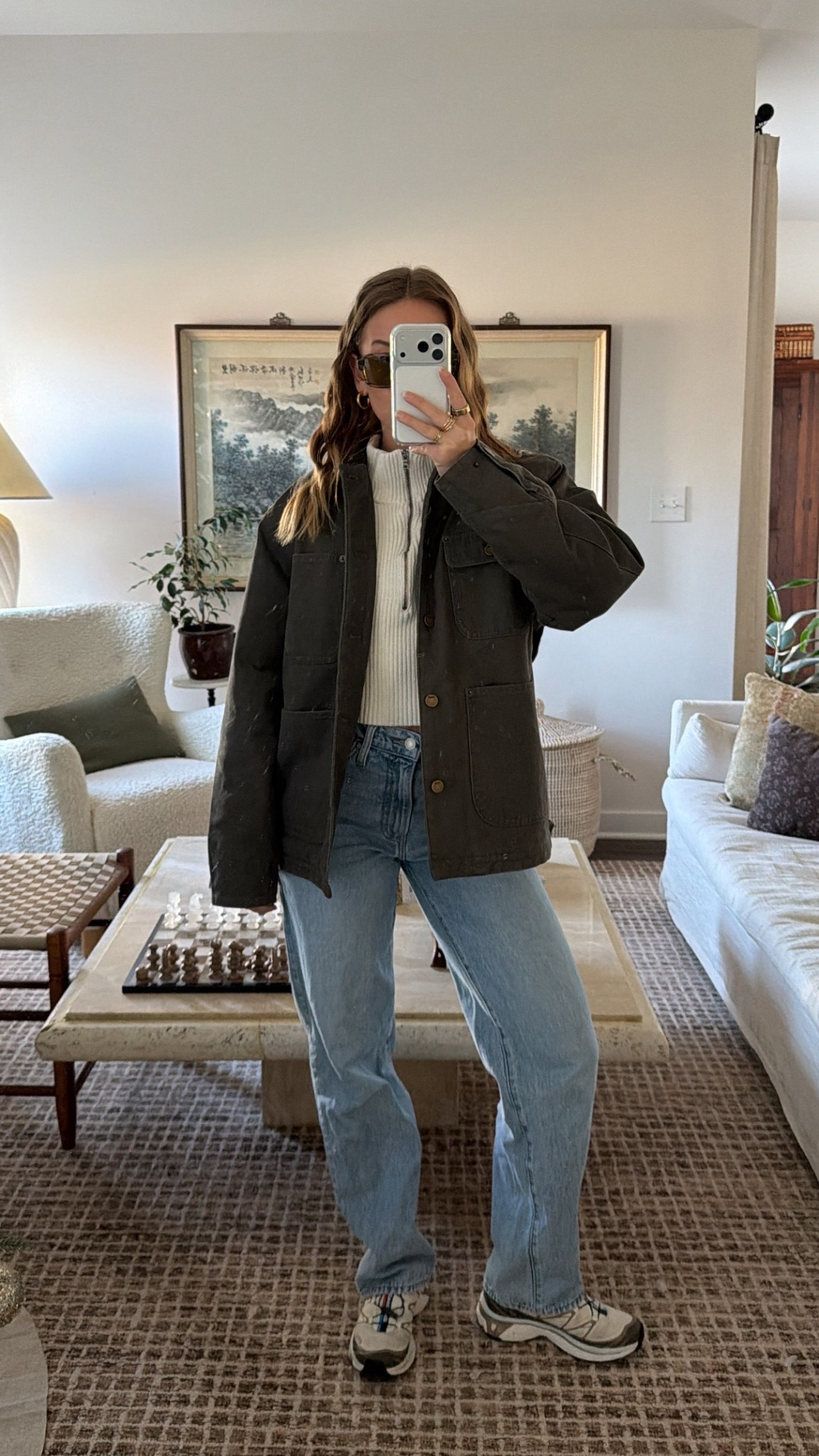 12/3/25 my casual winter outfit of the day, linking my Salomon XT-6 sneakers and my Levi’s baggy jeans from Amazon — I’m wearing a size 26 in these, normally a 25, so they do run a little big. My sweater is a Free People find from last year, so I can’t link it, but my utility jacket in the olive green shade is from Aritzia, and I’ve finished the look with my Vela sunnies. Perfect cozy-casual winter uniform.

#LTKSeasonal #LTKootd #LTKHoliday