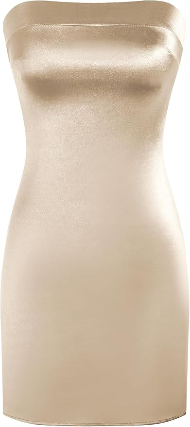ZAFUL Women Tube Satin Mini Dress Bodycon Backless Silk Wedding Guest Cocktail Dresses | Amazon (US)