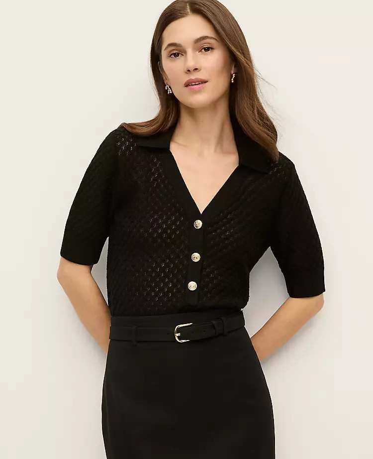 Pointelle Polo Sweater | Ann Taylor