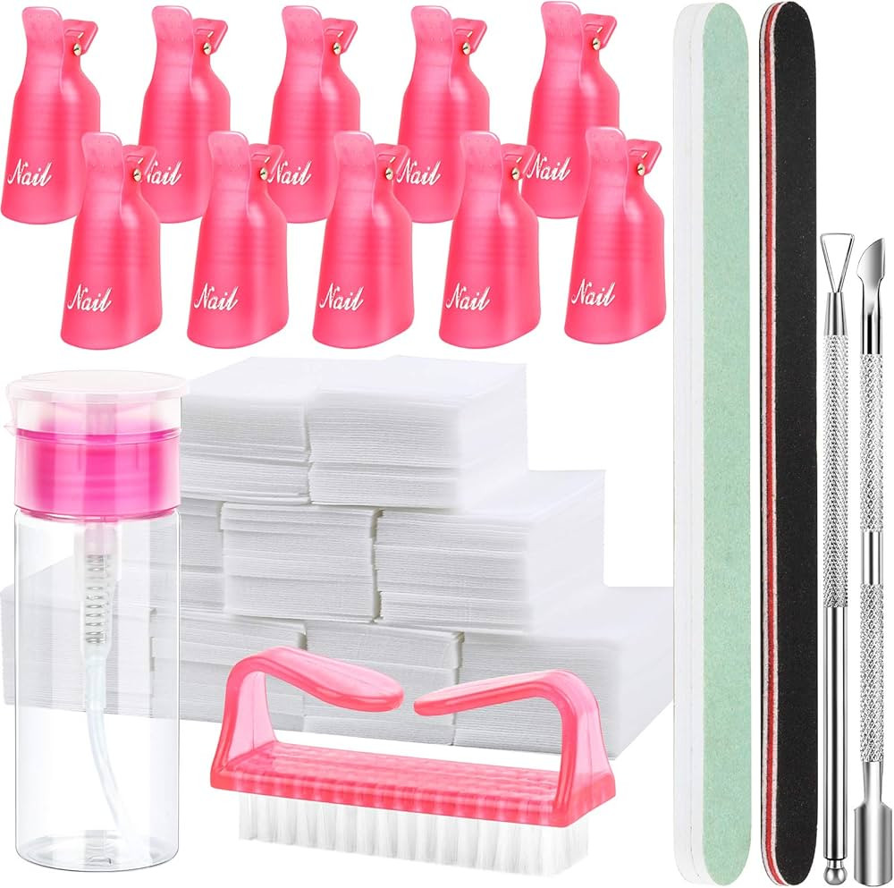 FANDAMEI Nail Polish Gel Remover Tools Kit with Nail Clips, 100ml Nail Polish Remover Bottle, 500... | Amazon (US)