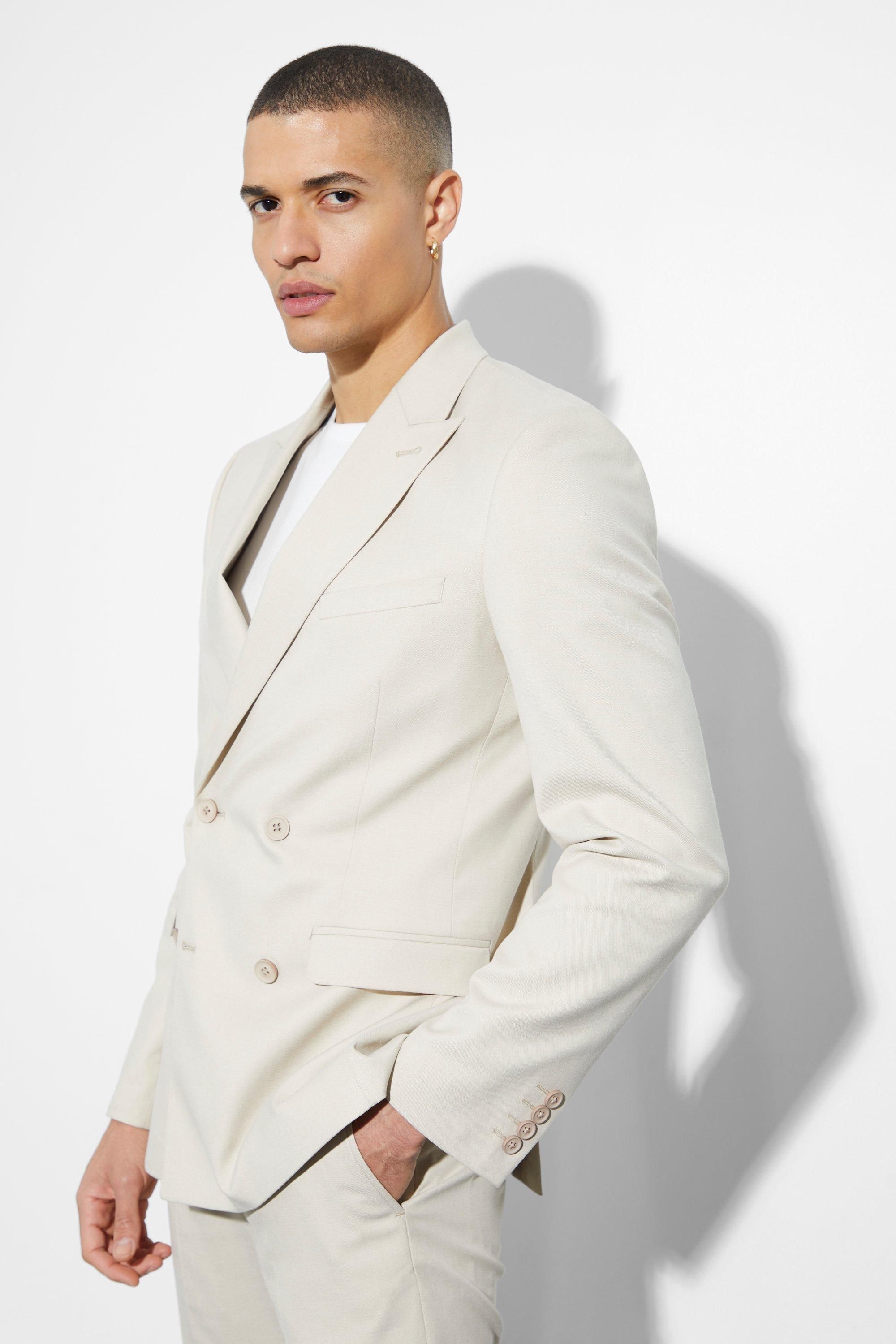 Skinny Double Breasted Linen Suit Jacket | boohooMAN (US & CA)