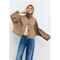 Stradivarius Short oversize trench coat with hood Beige M | Stradivarius (UK)