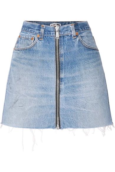 RE/DONE - Levis Zip-embellished Frayed Denim Mini Skirt - Mid denim | NET-A-PORTER (US)