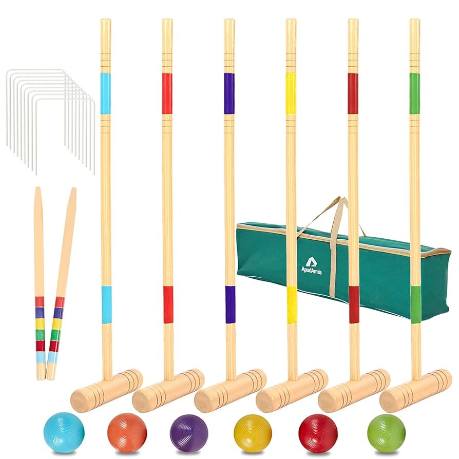 ApudArmis 32In Six Player Croquet Set with Deluxe Premiun Pine Wooden Mallets,Colored Ball,Wicket... | Amazon (US)