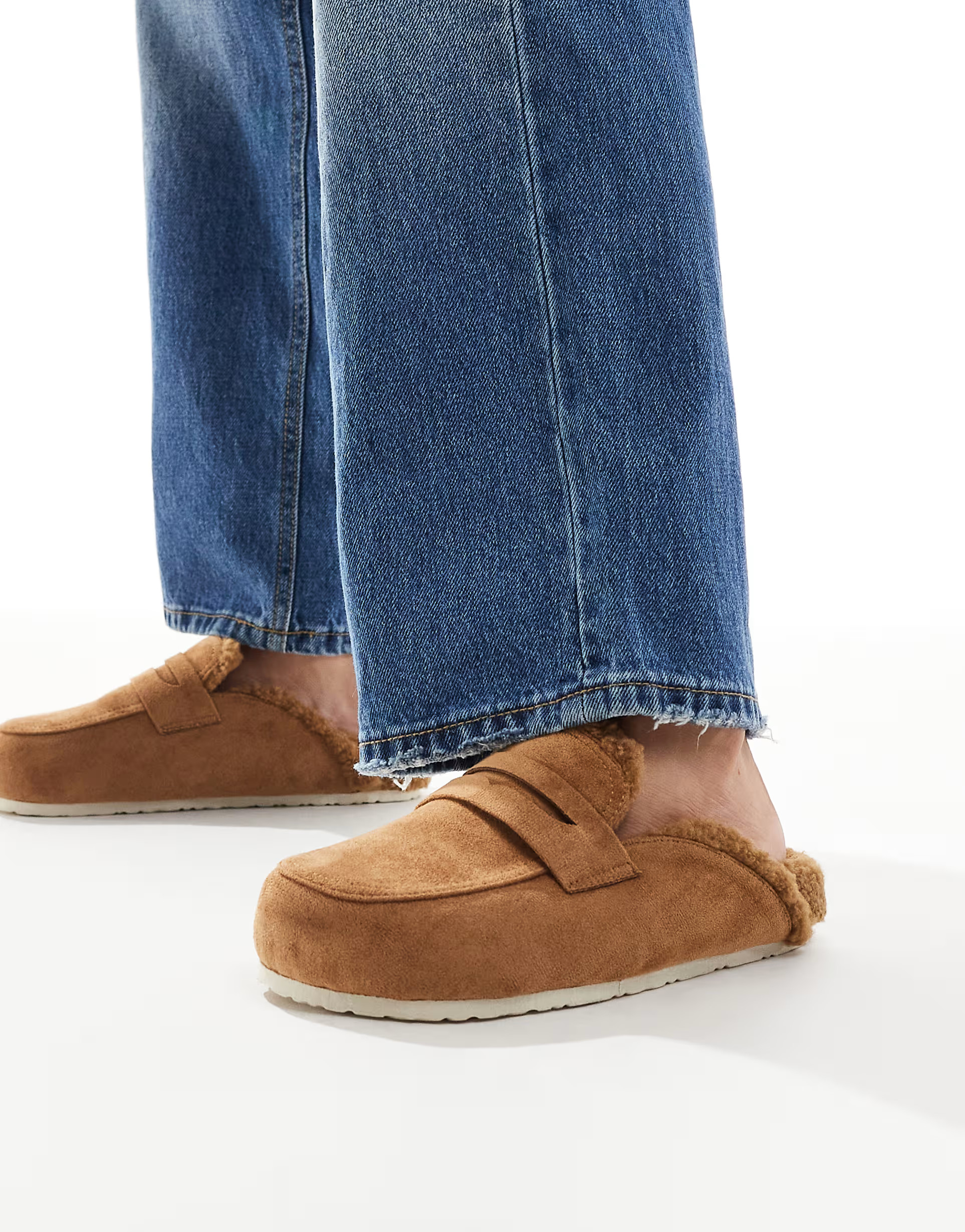 SEQWL Wide Fit Soda fur lined mules in taupe | ASOS (Global)