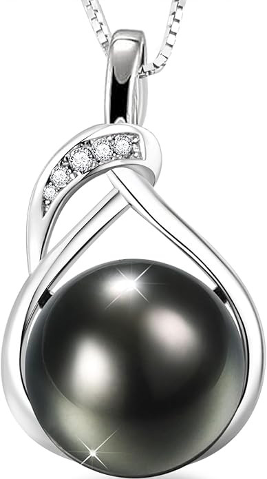Tahitian Black Pearl Necklace, 9-11mm Round Real Pearls Jewelry,18+2" Sterling Silver Chain 18K G... | Amazon (US)