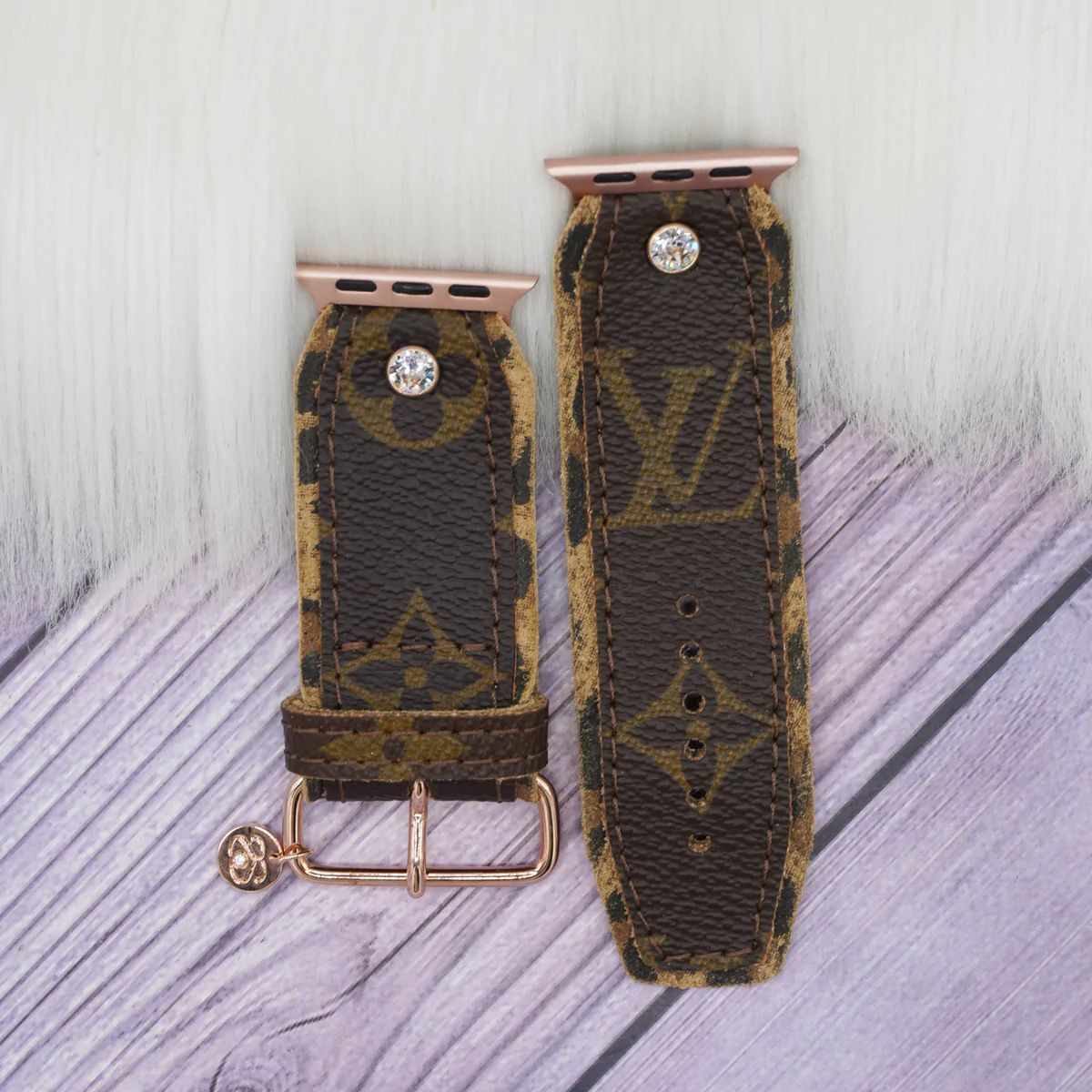 Ready to Ship - Upcycled LV Monogram with Leopard Watchband (All Sizes & Watch Types) | Spark*l