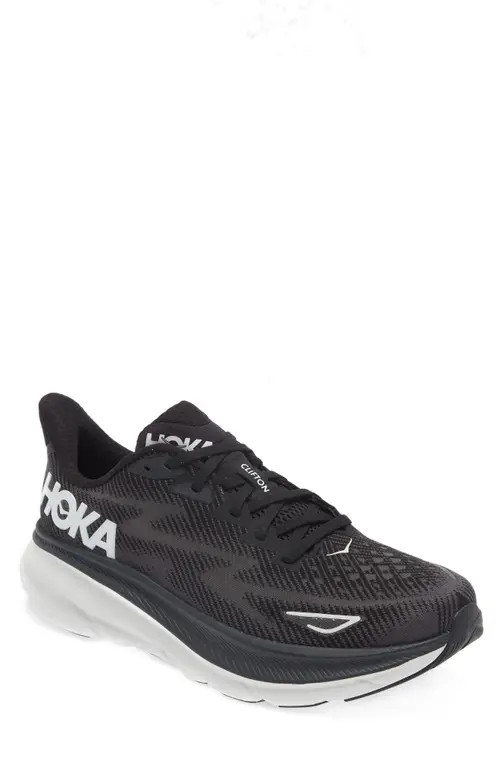 HOKA Clifton 9 Running Shoe in Black /White at Nordstrom, Size 15 | Nordstrom