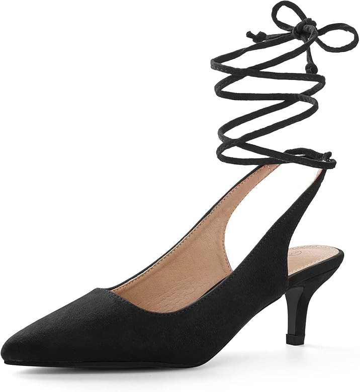 Trary Women’s Lace Up Kitten Heels Closed Toe Pumps for Office Walking Party Weekend Sexy Class... | Amazon (US)