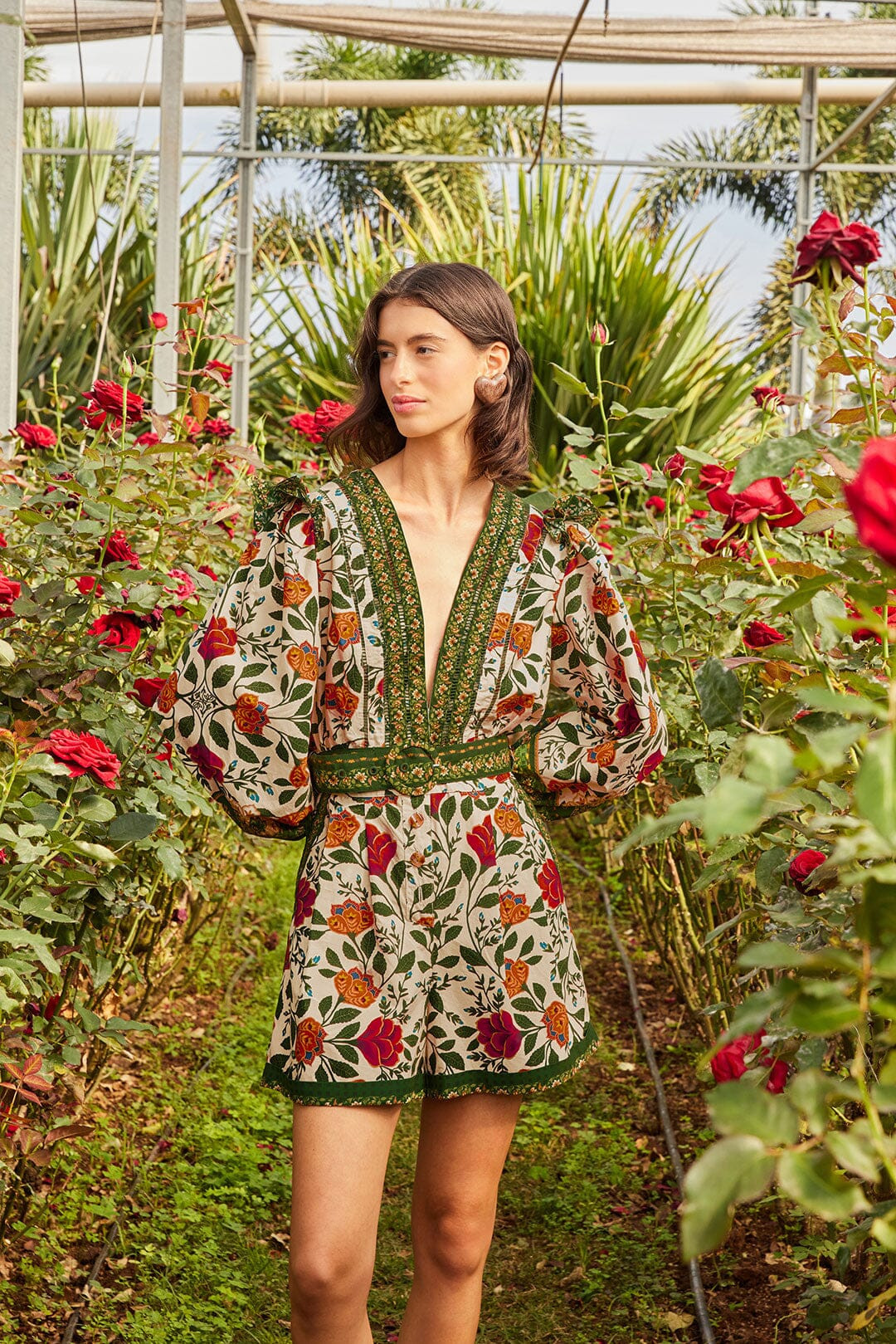 Sand Garden Tapestry Organic Cotton Romper | FarmRio (US)