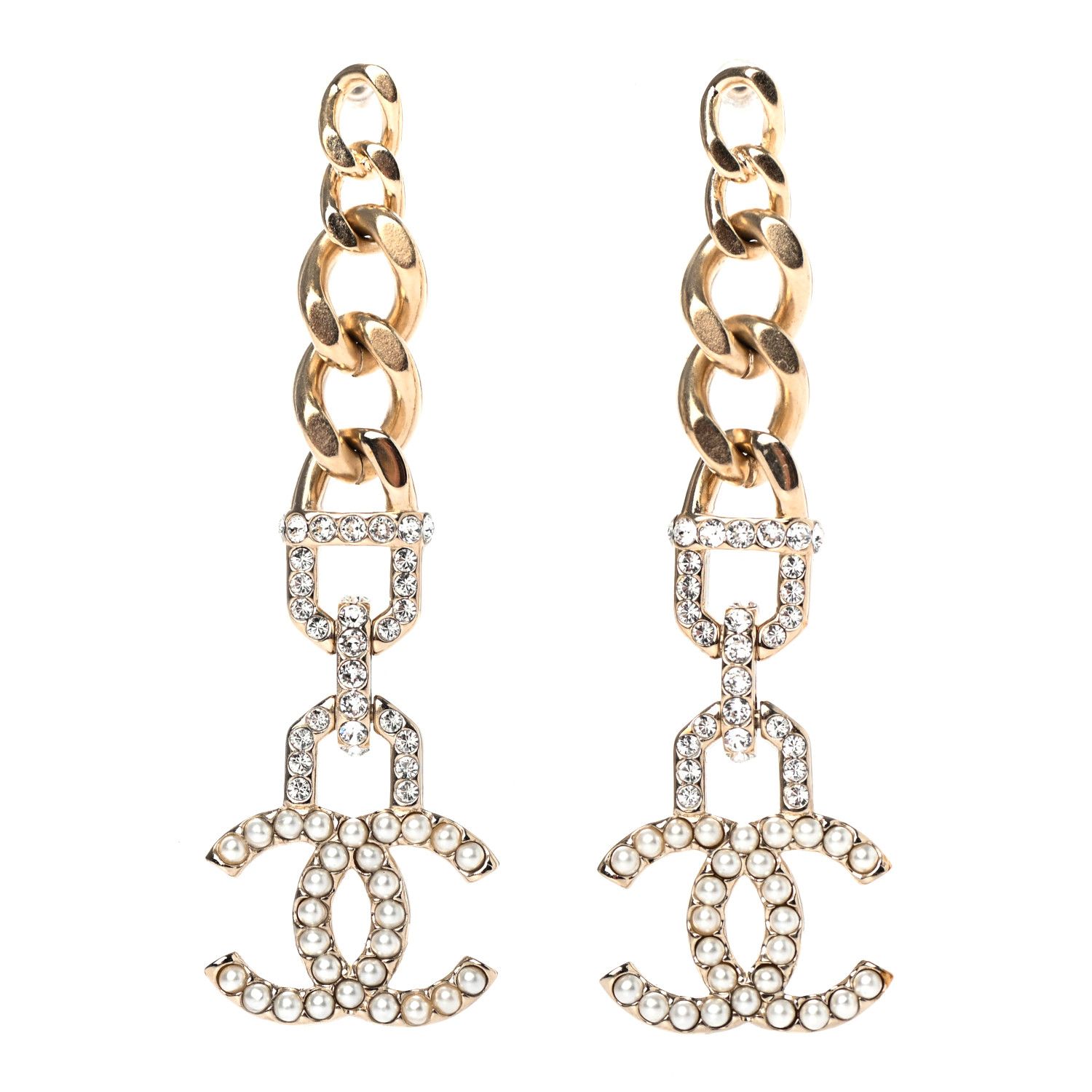 CHANEL

Metal Crystal CC Vendome CC Dangle Earrings Gold | Fashionphile