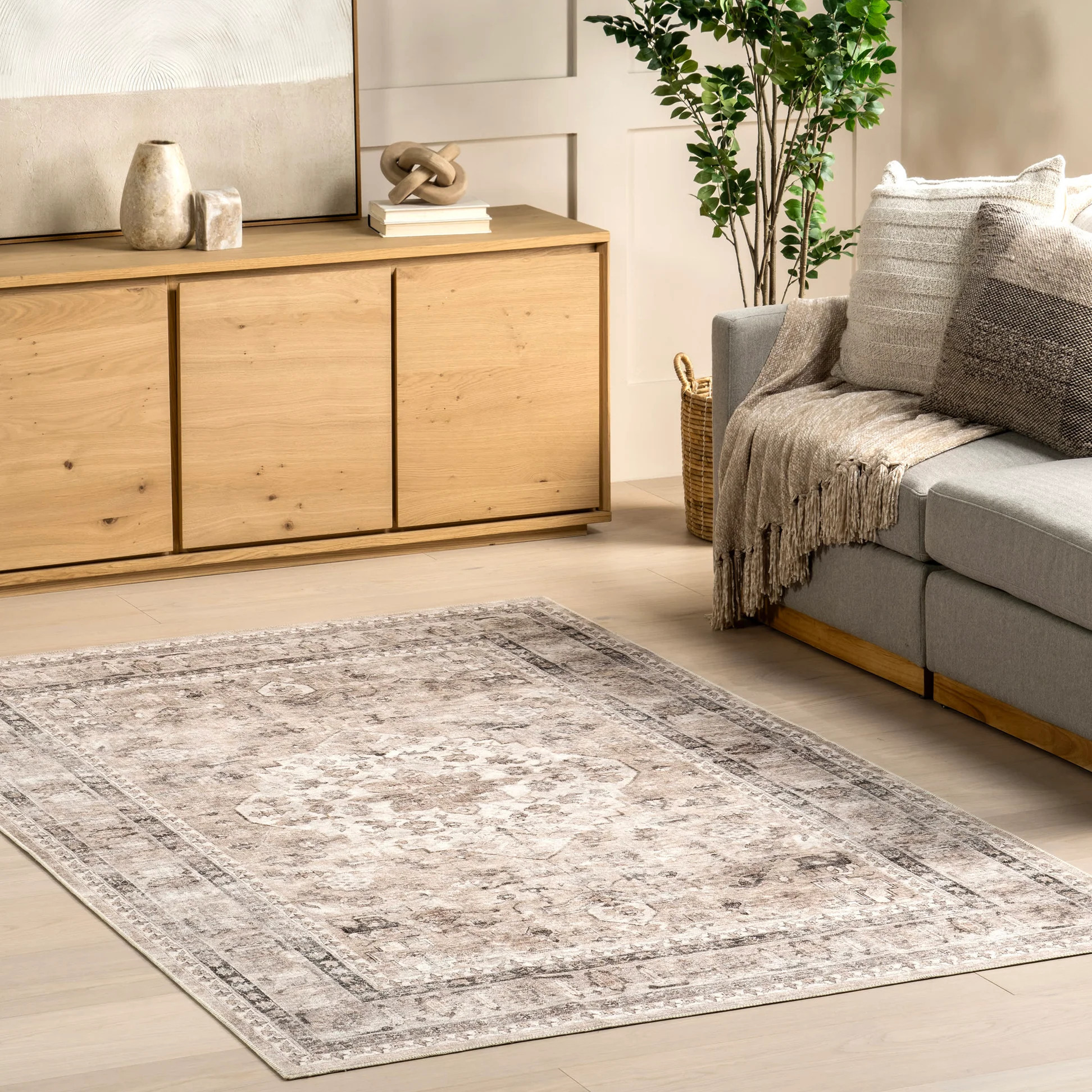 Keyara Spill Proof Washable Rug | Stone | Rugs USA