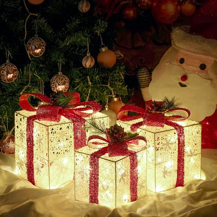Christmas Decorations, Set of 3 Christmas Lighted Gift Boxes, Battery Operated Xmas Present Boxes... | Amazon (US)