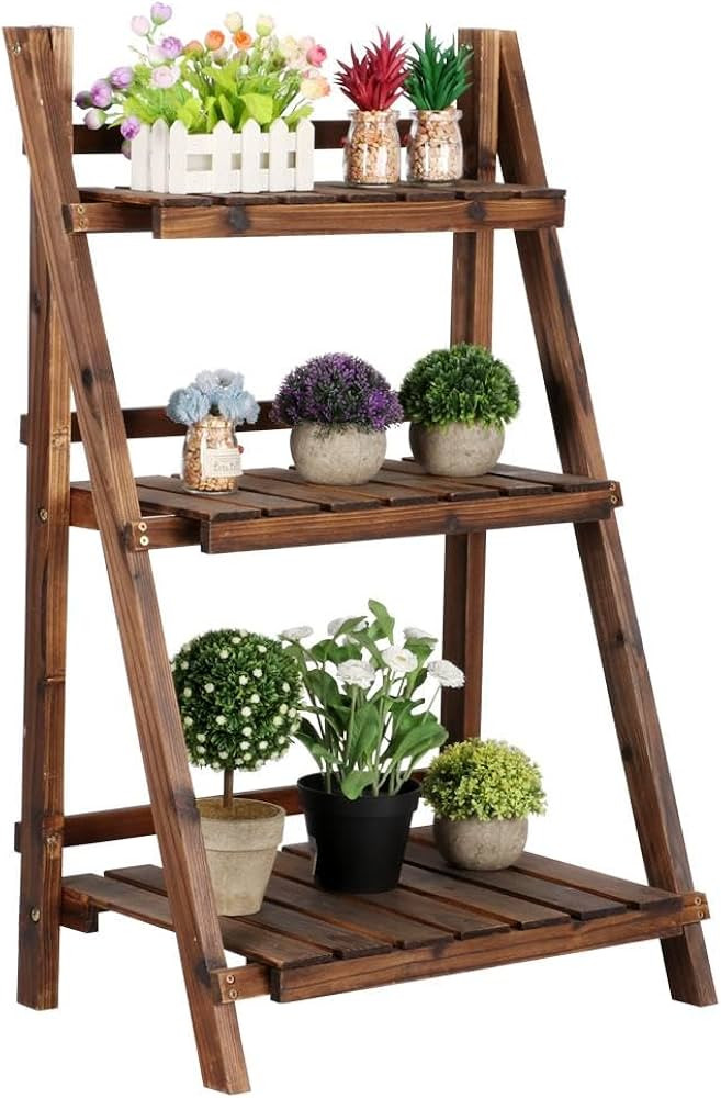 Yaheetech Folding Plant Stand Wooden Foldable Plant Shelf 3-Tier Flower Pot Stand Plants Display ... | Amazon (US)