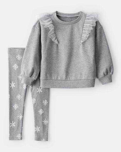 Carter's Toddler Girls Girl 2-Piece DayDream Fleece Snowflake Print Long-Sleeve Tee & Pant Set 2T Grey | Carter's Inc