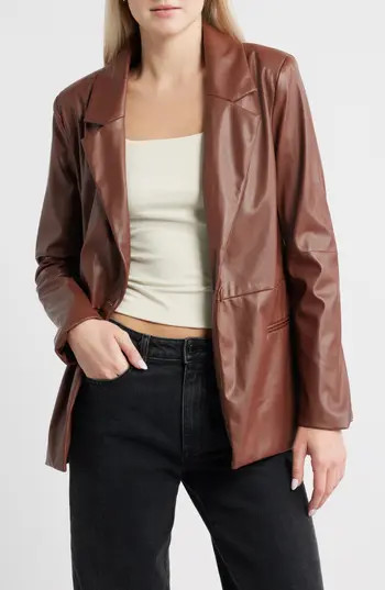 Princess Polly Morrison Faux Leather Blazer in Brown at Nordstrom Rack, Size Medium/large | Nordstrom Rack
