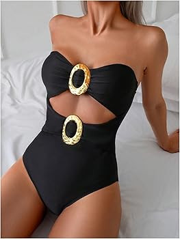 Milumia Women's Metal Ring One Piece Swimsuit Cut Out Strapless Bandeau Bathing Suits | Amazon (US)