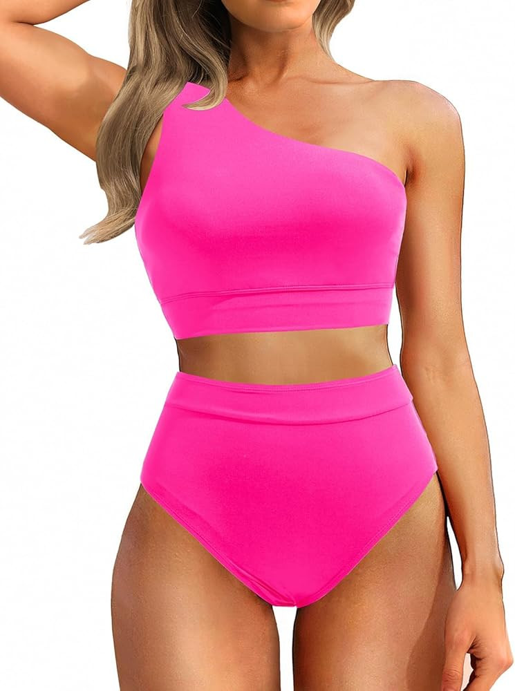 Holipick Women One Shoulder High Waisted Bikini Sets Two Piece Swimsuit Tummy Control Bathing Sui... | Amazon (US)