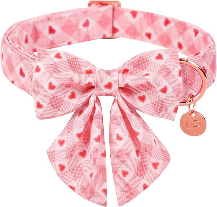 Valentine Dog Collar with Bow Tie, Valentine Bowtie Collar for Puppy Girl Dog or Cat, Cotton Coll... | Amazon (US)
