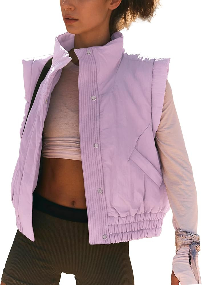 Ainangua Women Cropped Puffer Vest Button Sleeveless Light Jacket Scrunch Stand Collar Essentials... | Amazon (US)