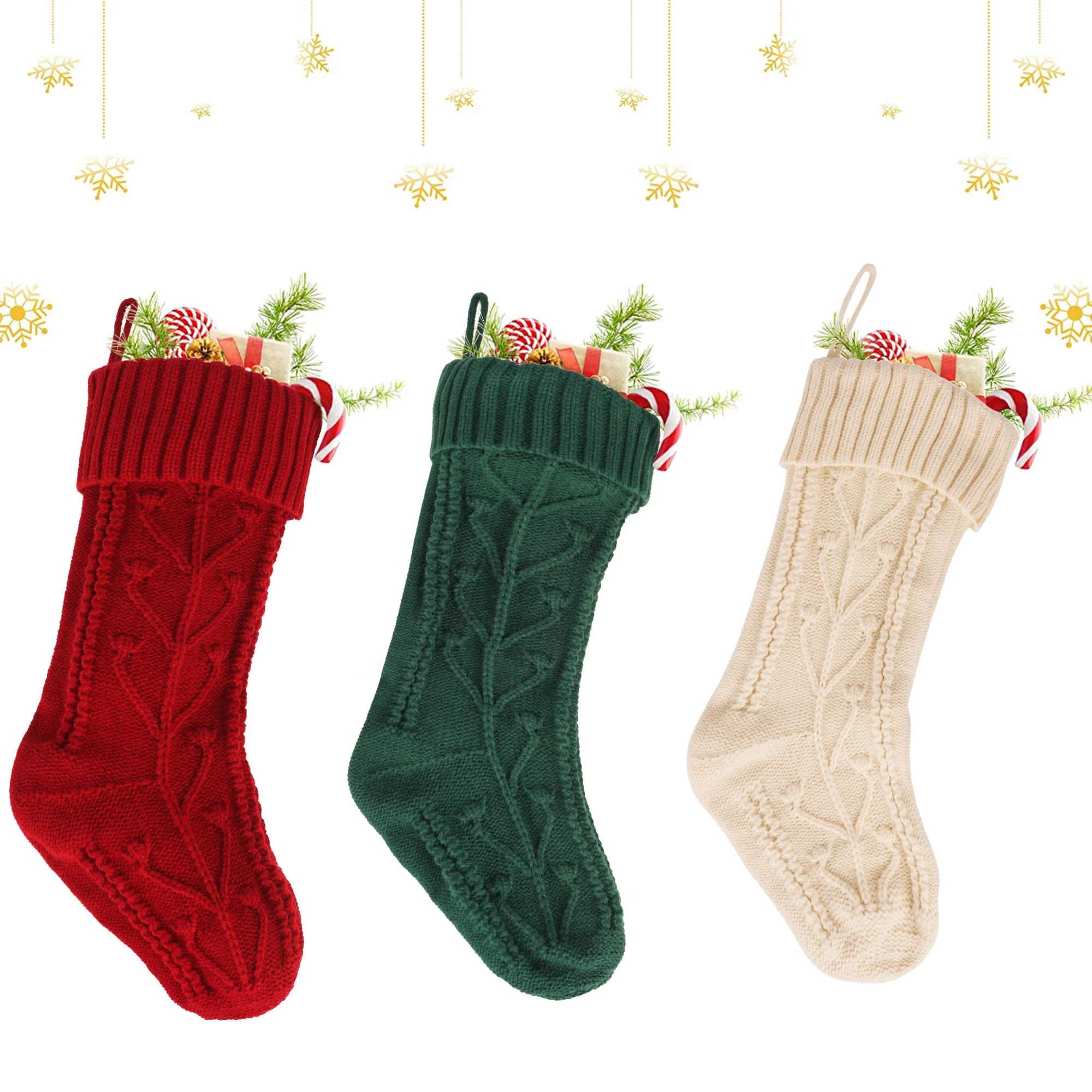 Segmart 3 Pack 18" Christmas Stockings Large Hanging Knit Xmas Stockings Decoration, Burgundy Eme... | Walmart (US)