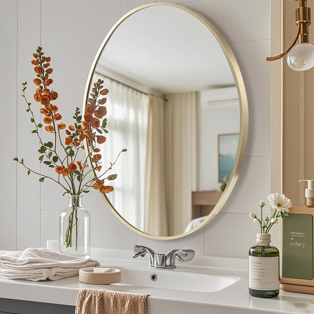 24x36 inch Oval Mirror, Brushed Gold Mirror, Gold Bathroom Mirrors for Over Sink, Entryway, Bedro... | Amazon (US)