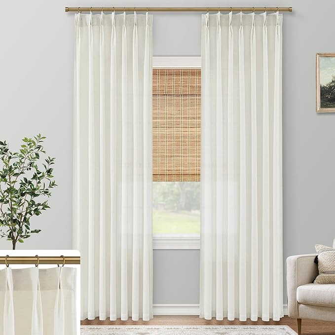 Linen Curtains 96 Inch Long 2 Panel Set Drapes for Living Room,Sheer Pinch Pleated Light Filterin... | Amazon (US)
