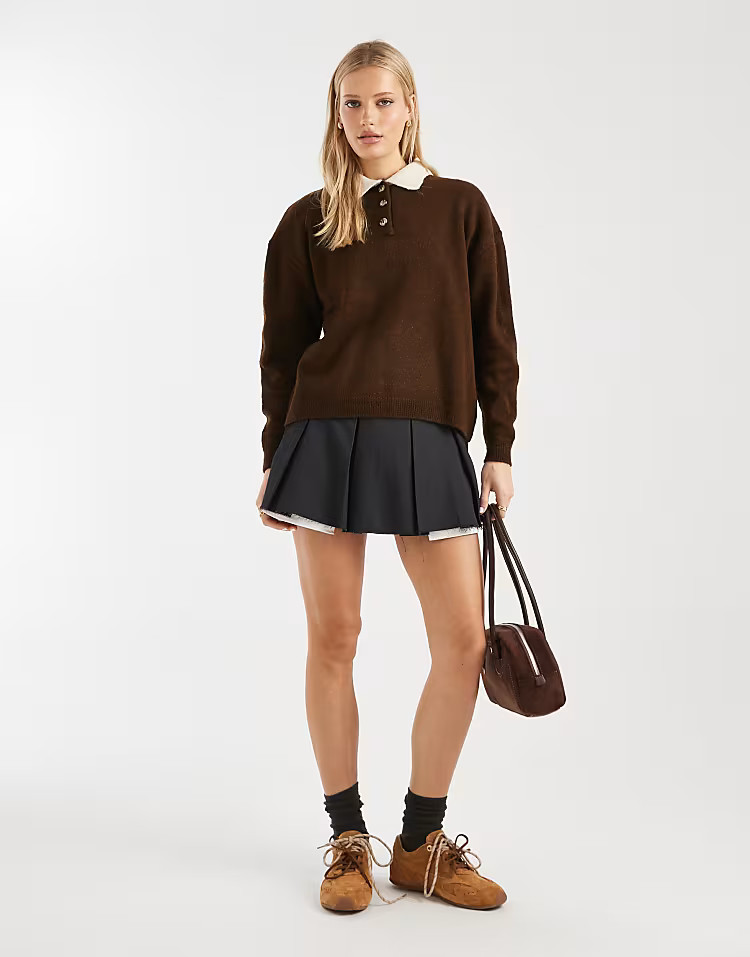 \u203a ASOS DESIGN knitted rugby top in chocolate brown | ASOS (Global)