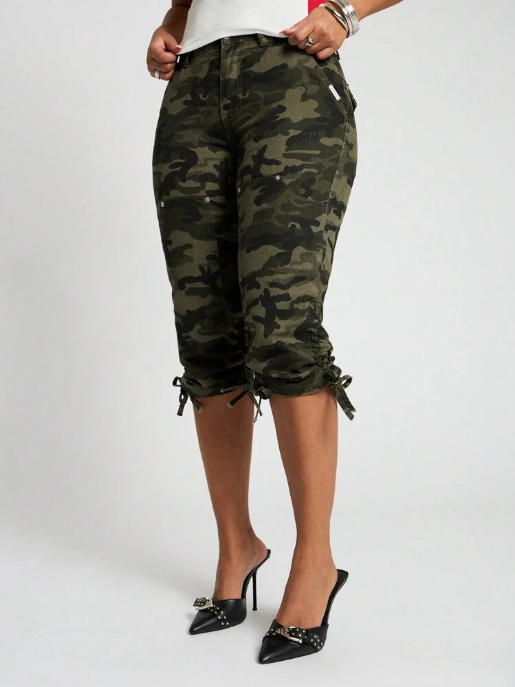 Adjustable Waist Cargo Capri Pants, Mid-Length, High Waist, Practical Style, Outdoor Adventure, S... | SHEIN