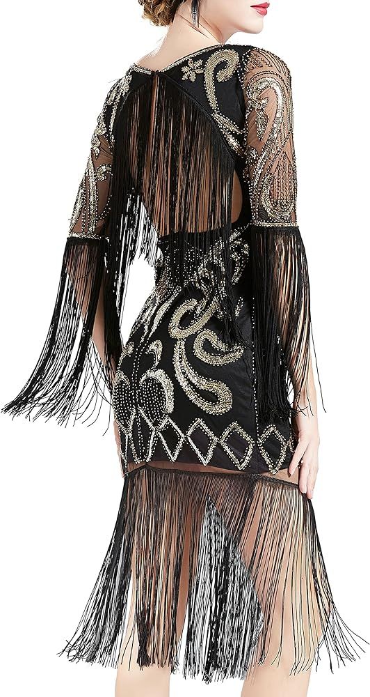 BABEYOND 1920s Flapper Dress Long Fringe Gatsby Dress Roaring 20s Sequin Beaded Dress Vintage Art... | Amazon (US)