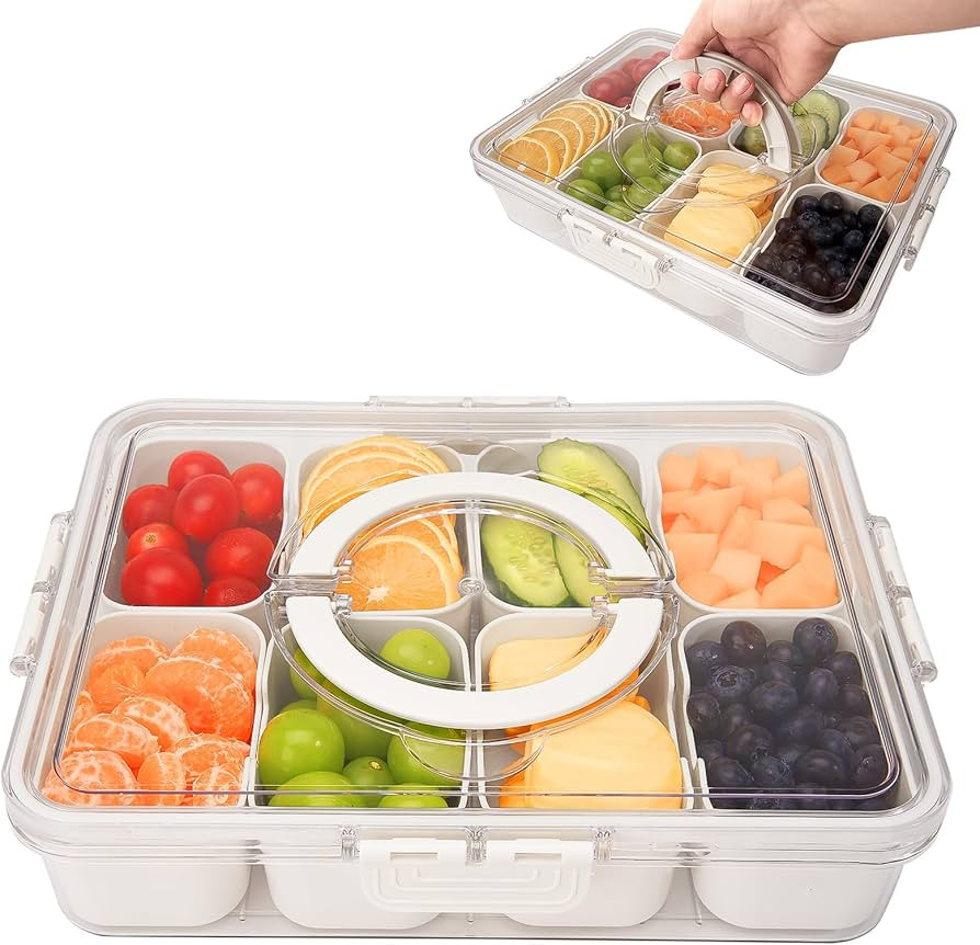 Portable Snackle Box Container - Clear Divided Serving Tray with Lid and Handle, 8 Compartments S... | Amazon (US)