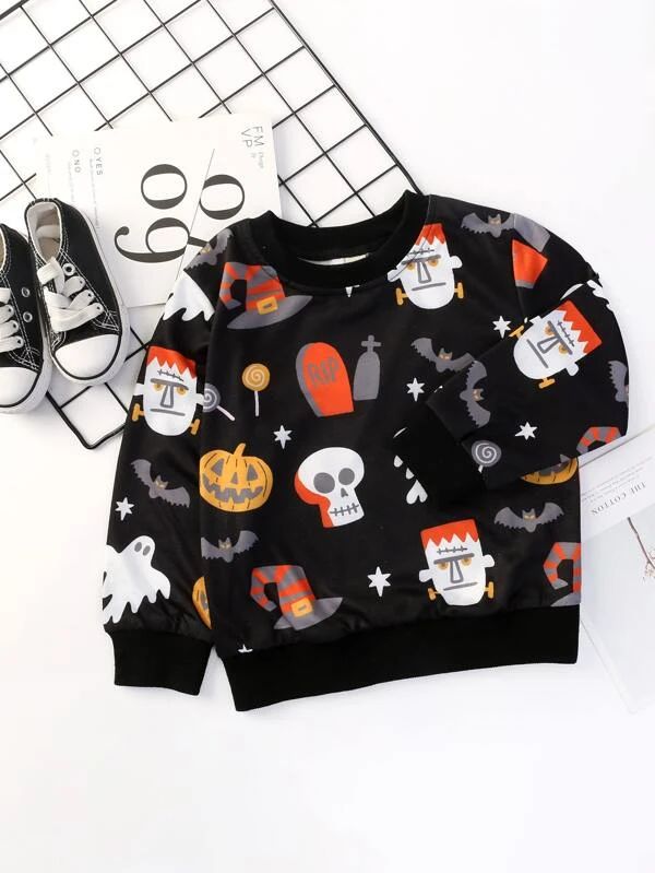 Toddler Boys Halloween Print Round Neck Sweatshirt | SHEIN