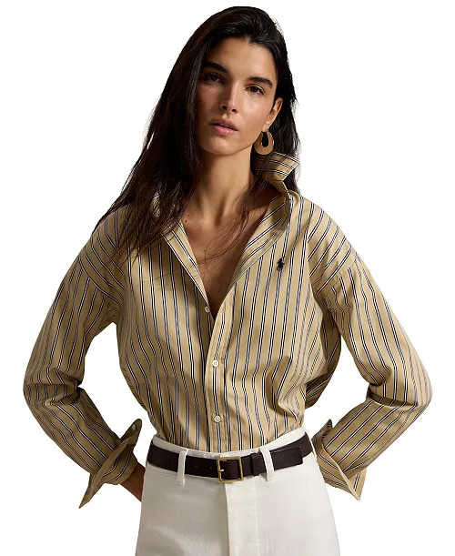 Women's Relaxed-Fit Striped Cotton Shirt | Macy's