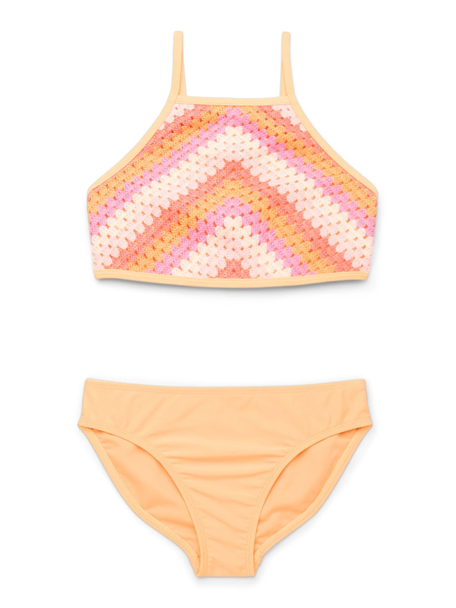 Wonder Nation Little and Big Girls Crochet High Neck Bikini Swimsuit with UPF 50+, 2-Piece, Sizes... | Walmart (US)