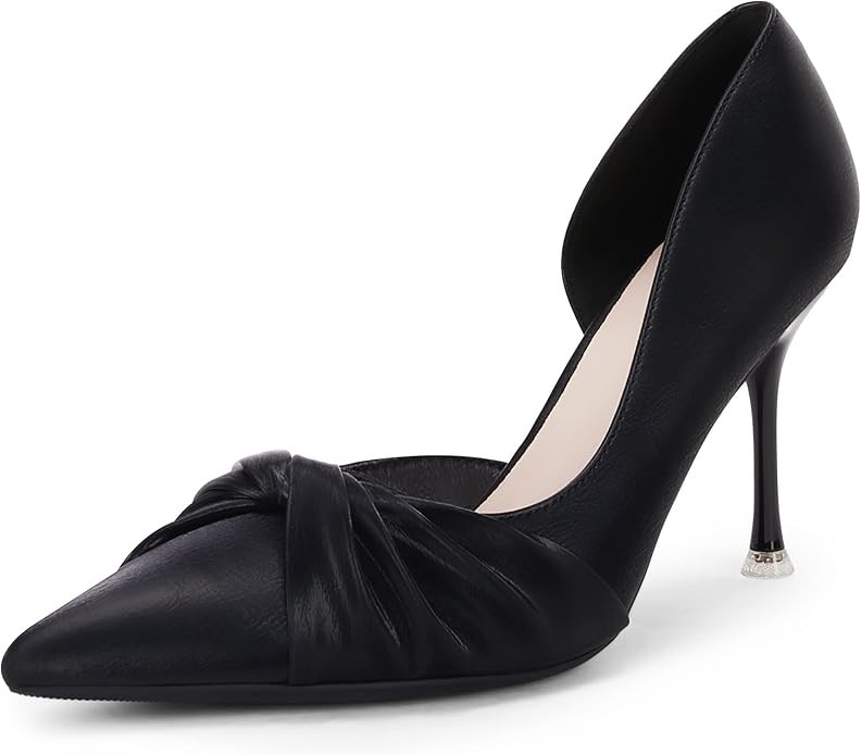 Coutgo Women's Pearlescent Pointed Toe Pumps Twist Knot Slip On High Stiletto Heels Cut Out Weddi... | Amazon (US)