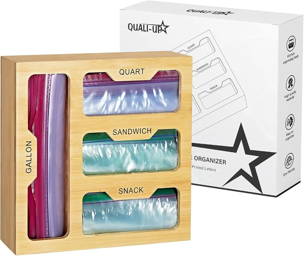 Bamboo Ziplock Bag Storage Organizer for Kitchen Drawer and Wall Mount - Food Baggie Holders Cont... | Amazon (US)