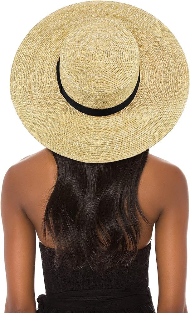 FEMSÉE Straw Beach Hat - Sun Hats for Women and Men Flat Top Classic Boater Hat | Amazon (US)