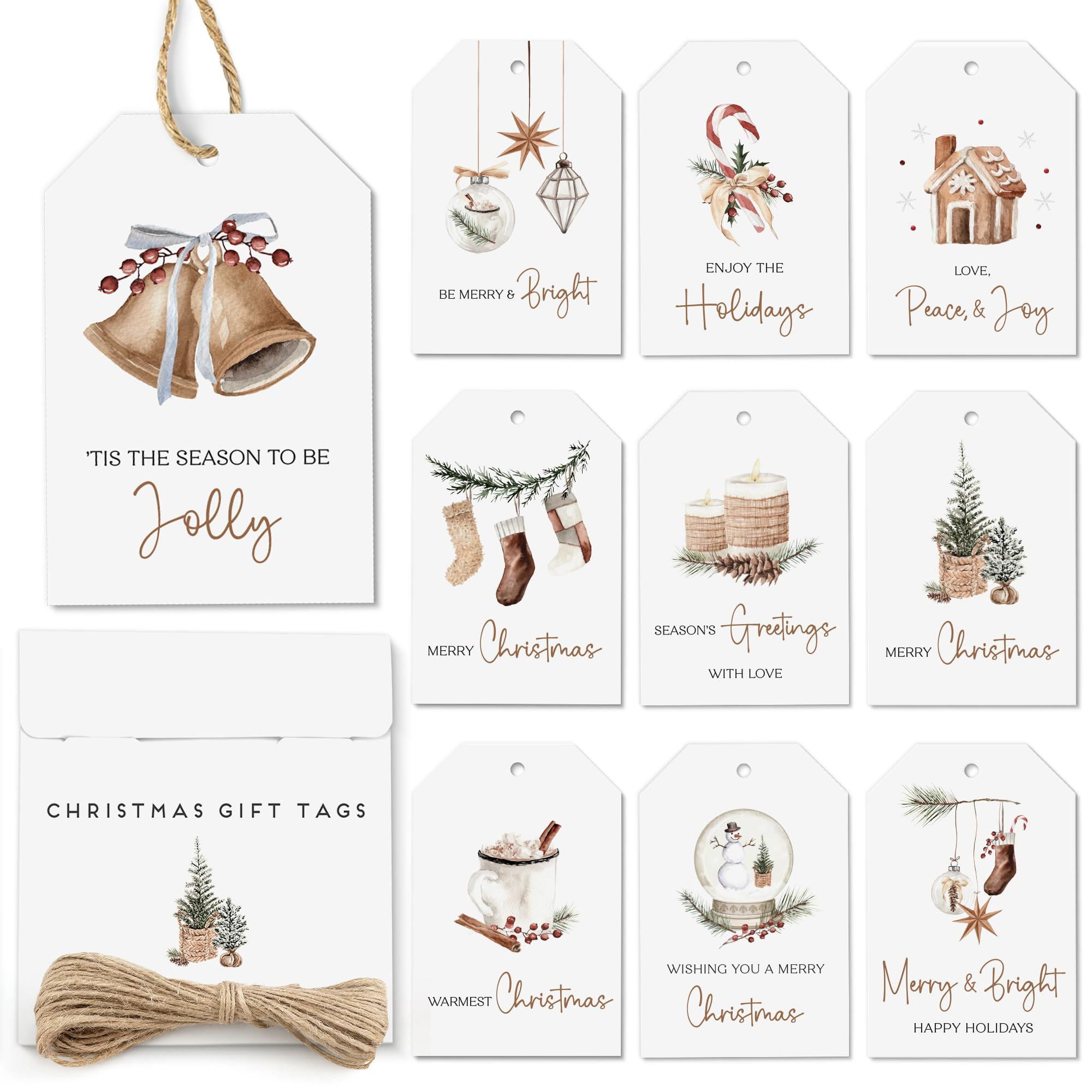 AUDREE 50 Pcs Christmas Gift Tags with String - Cozy Holiday Gift Tags for Xmas Presents - Christ... | Amazon (US)