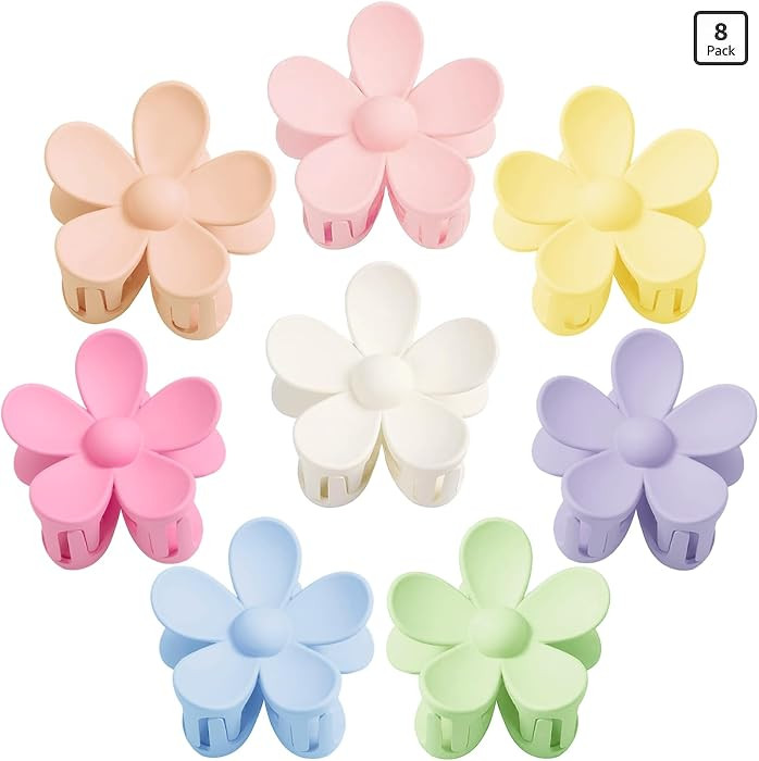 Flower Hair Clips 8PCS, Large Claw Clips for Women Girls Thick Thin Hair, Strong Hold Nonslip Big... | Amazon (US)
