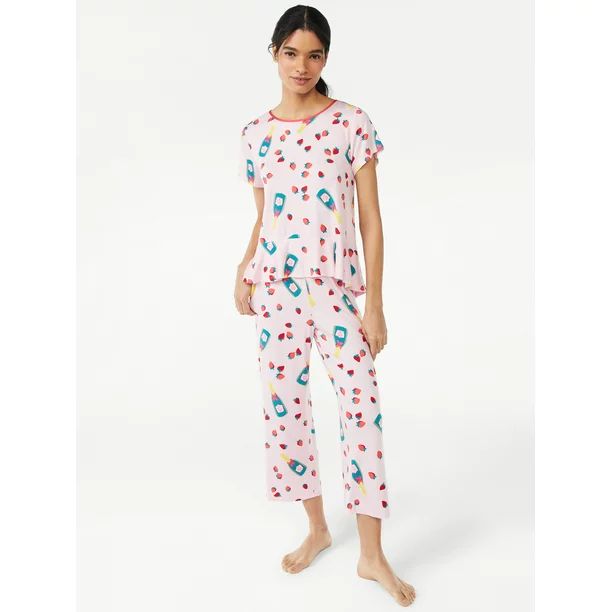 Joyspun Women's Jewel Neck Flutter Sleeve Pajama Set, Sizes S to 3X - Walmart.com | Walmart (US)