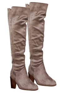 Deborah Taupe Fold Over Knee High Boots | Pink Lily
