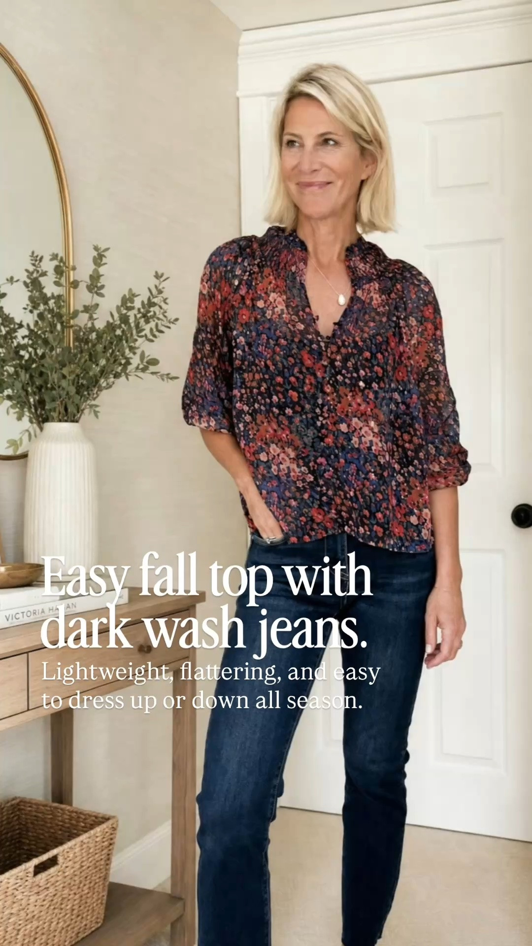 This floral smocked blouse is one of those easy pieces you’ll wear on repeat. The flattering neckline, flowy sleeves, and rich fall colors pair perfectly with your favorite dark wash jeans for everything from lunch with friends to date night.

👩‍💻 LTK PRO TIPS
❤️ Heart = Support my posts ;-)
🔖 Save = Get sale & restock alerts for the things you love!
📋 Lists = Keep favorites organized (List ideas: Christmas, Birthdays, and Vacations!)
📲 Share = Send lists and products to a friend (or your daughters like me).
💬 Comment = Ask me anything, and I’ll answer. ;-)

#LTKootd #LTKSeasonal #LTKOver40