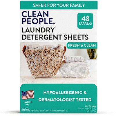 Clean People Laundry Detergent Sheets - Fresh & Clean - 48 Loads: Hypoallergenic, Dye-Free, Vegan, Sensitive Formula | Target