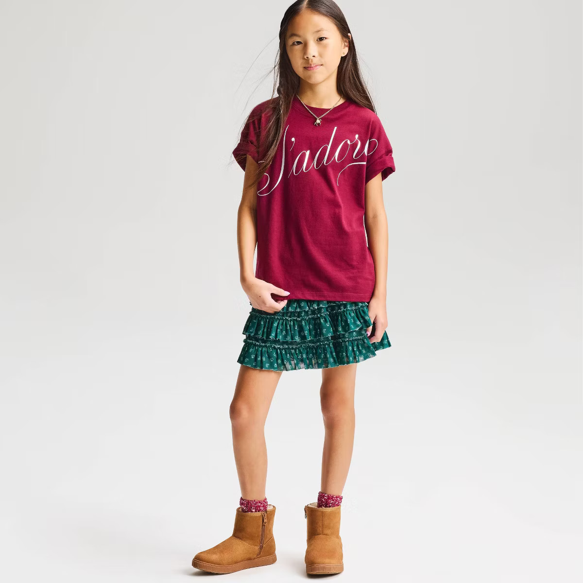 Girls' Short Sleeve Oversized 'J'Adore' Graphic T-Shirt - Cat & Jack\u2122 Burgundy L | Target