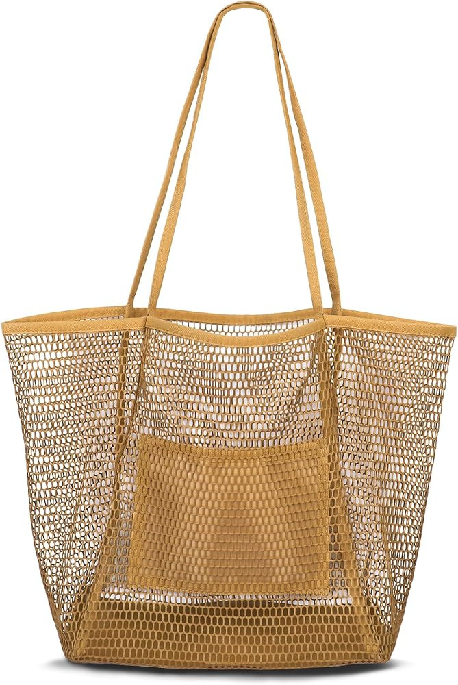 Women Mesh Tote Beach Bag, Casual Foldable Hobo Shoulder Bag for Picnic,Vacation | Amazon (US)