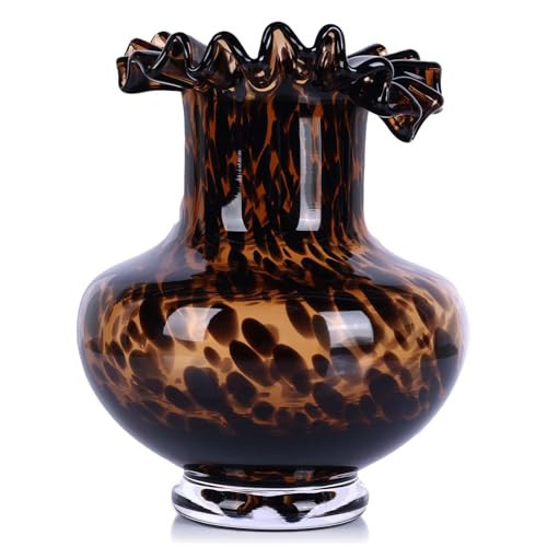 Amber Glass Vase – Tortoise Shell Design, Elegant Home Décor, Unique Centerpiece for Living Room, Office, Wedding Gifts, Art Glass Vase, Round Decorative Vase, Tortoise Shell Home Décor (S) | Amazon (US)