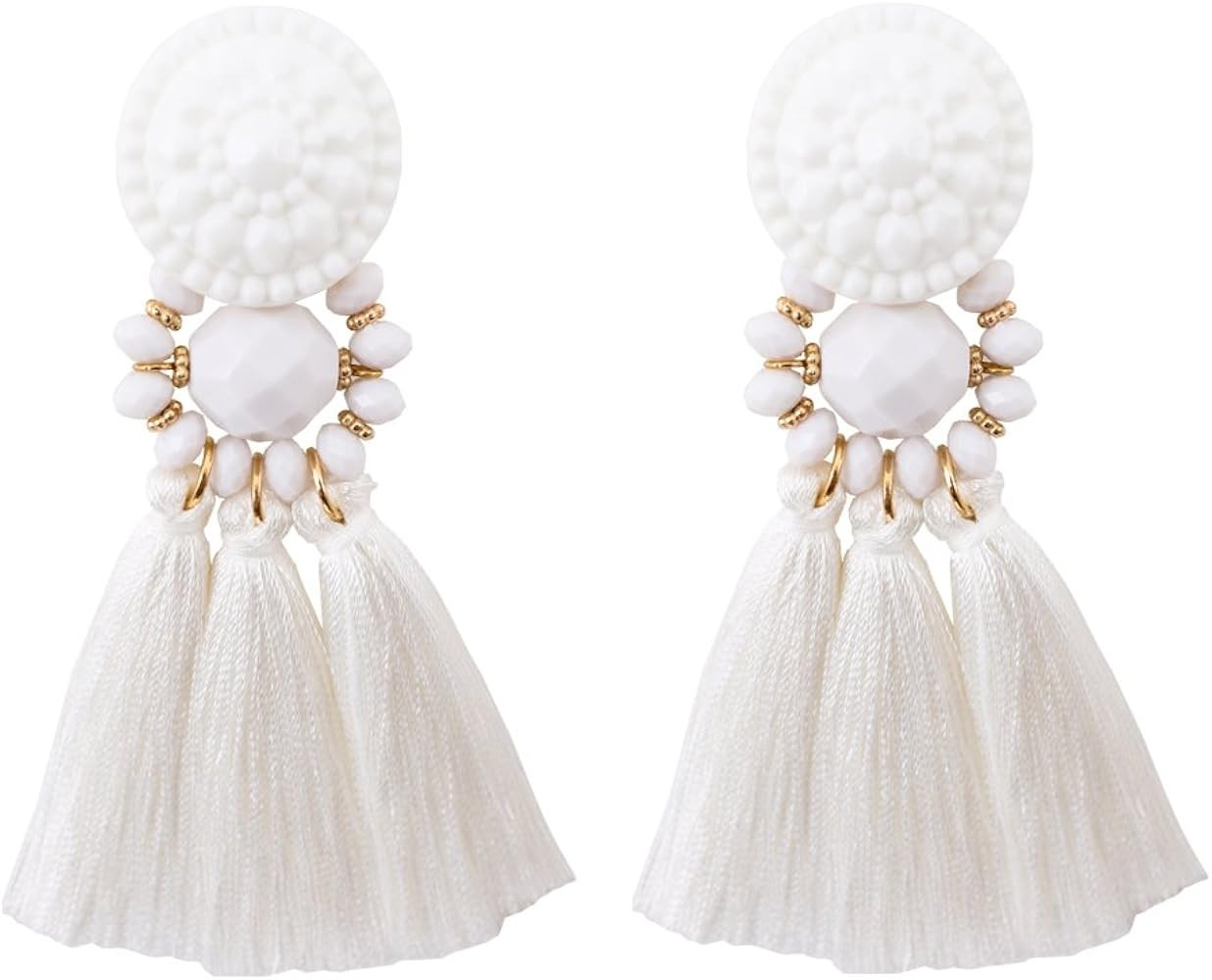 boderier Bohemian Statement Thread Tassel Chandelier Drop Dangle Earrings with Cassandra Button S... | Amazon (US)