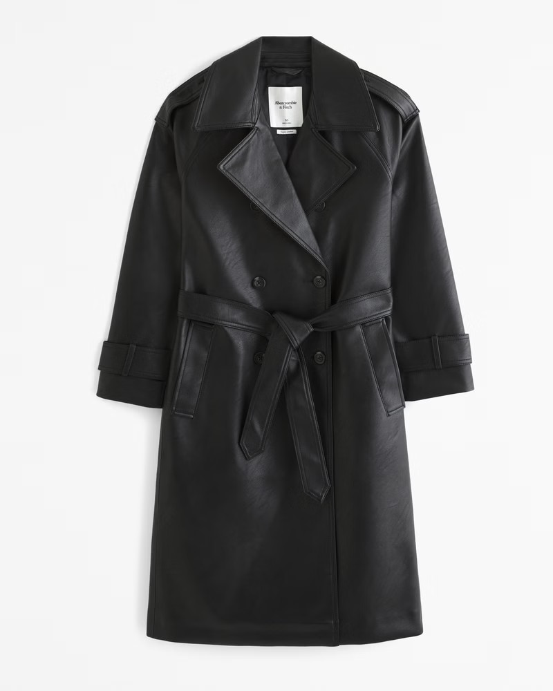 Women's Vegan Leather Trench Coat | Women's Party Collection | Abercrombie.com | Abercrombie & Fitch (US)